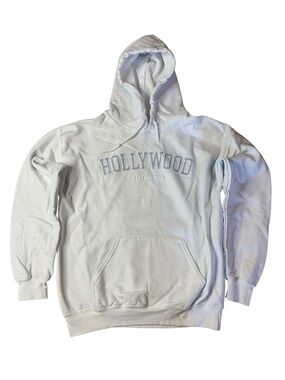 Gildan Heavy Blend Hollywood California White/Baby Blue Hoodie Size M